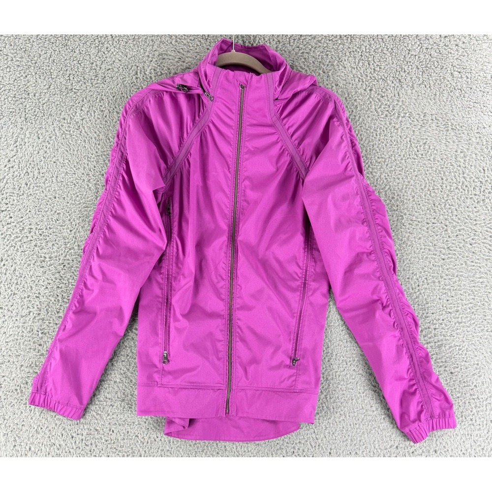 Lululemon Jacket Womens 6 Purple Hooded Full Zip Ruched Sleeve Windbreaker